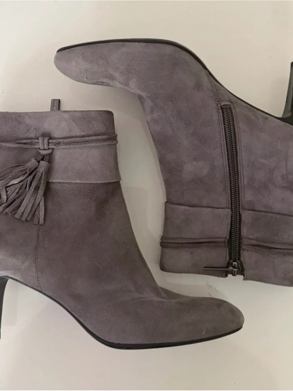 Bandolino Gray Suede Tassel Ankle Booties